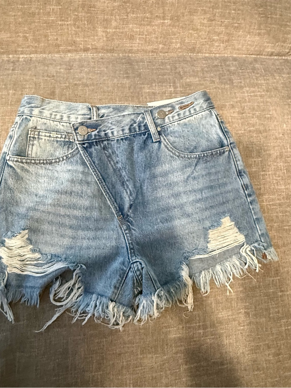 Washed Light Blue Distressed Denim Jean Shorts